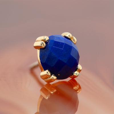 threadless: Rose Cut Lapis Cabochon Prong Set Pin in Gold