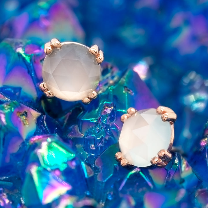 threadless: Rose Cut Aqua Chalcedony Cabochon Prong Set Pin in Gold & Platinum