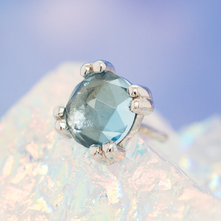 threadless: Rose Cut Aquamarine Cabochon Prong Set Pin in Gold & Platinum
