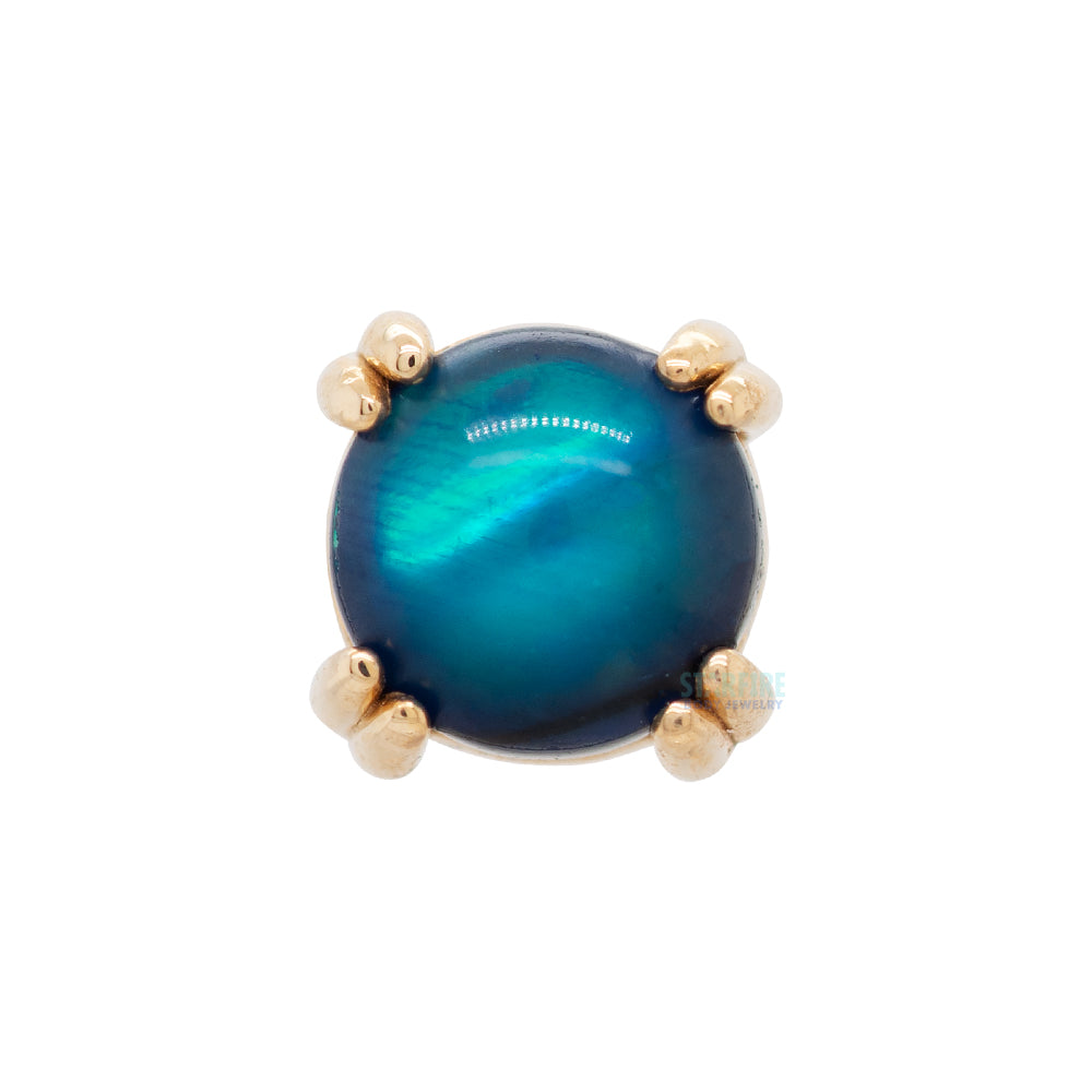 Paua Shell Cabochon Prong Set Threaded End in Gold & Platinum