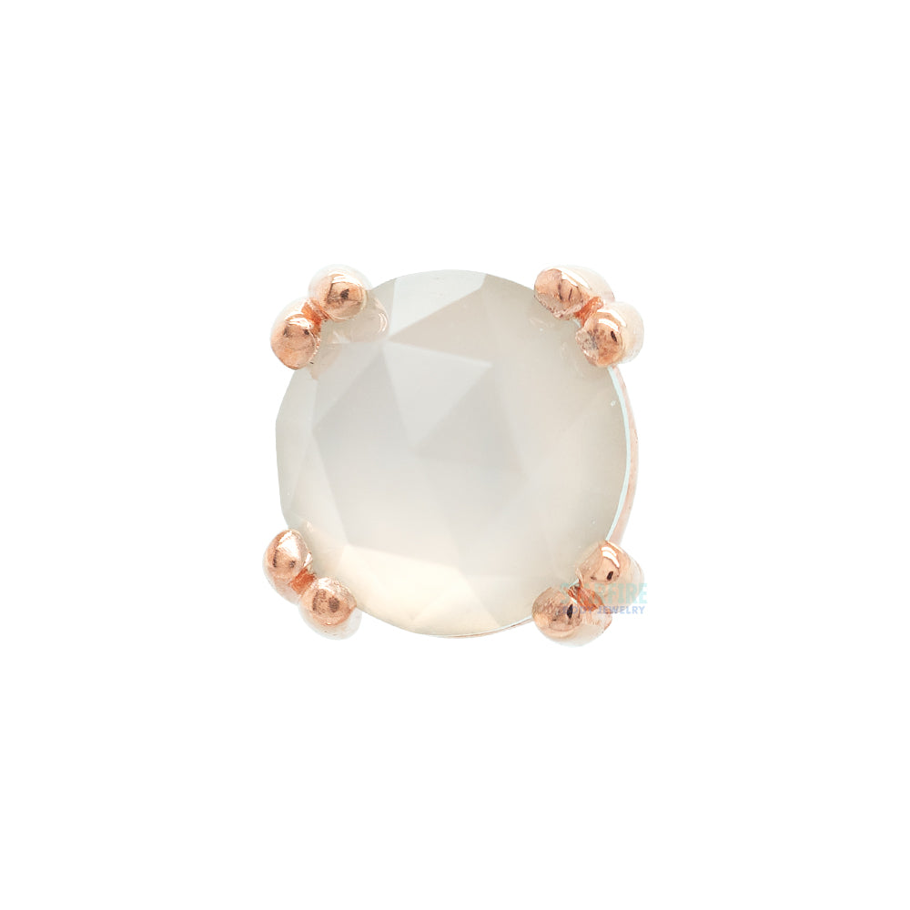 Rose Cut Aqua Chalcedony Prong Set Threaded End in Gold & Platinum