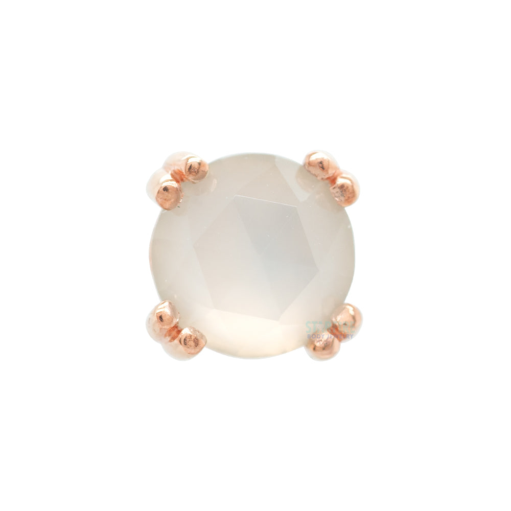 Rose Cut Aqua Chalcedony Prong Set Threaded End in Gold & Platinum
