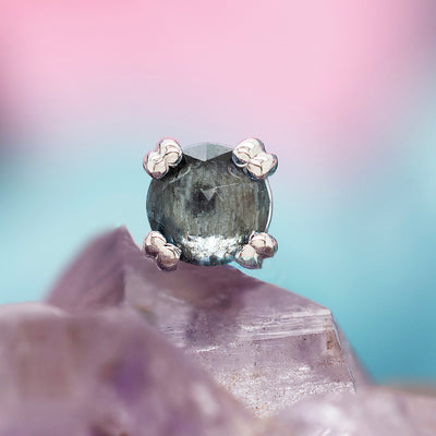 Rose Cut Aquamarine Prong Set Threaded End in Gold & Platinum