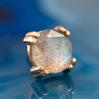 Rose Cut Labradorite Prong Set Threaded End in Gold