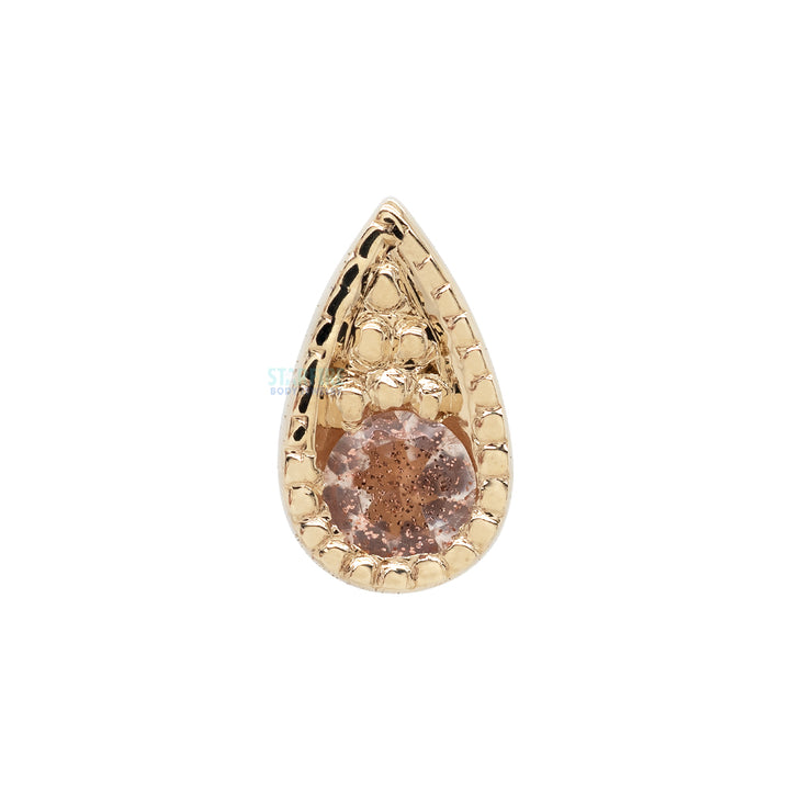 Pave Teardrop Threaded End in Gold with Oregon Sunstone