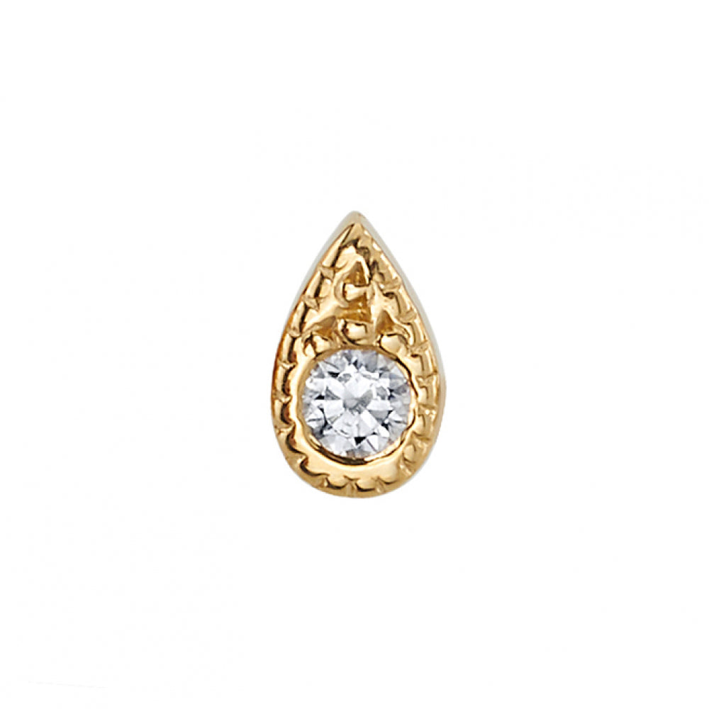 Pave Teardrop Threaded End in Gold with White CZ