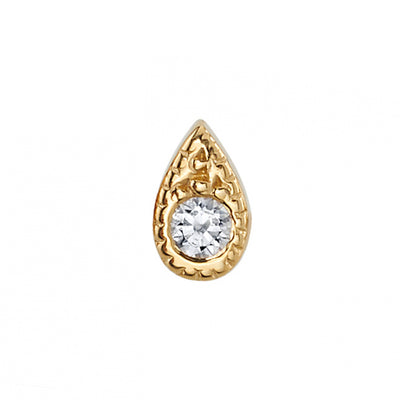 Pave Teardrop Threaded End in Gold with White CZ