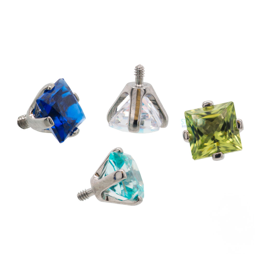 4mm Prong-Set Threaded End with Square Princess Star-Cut Faceted Gem