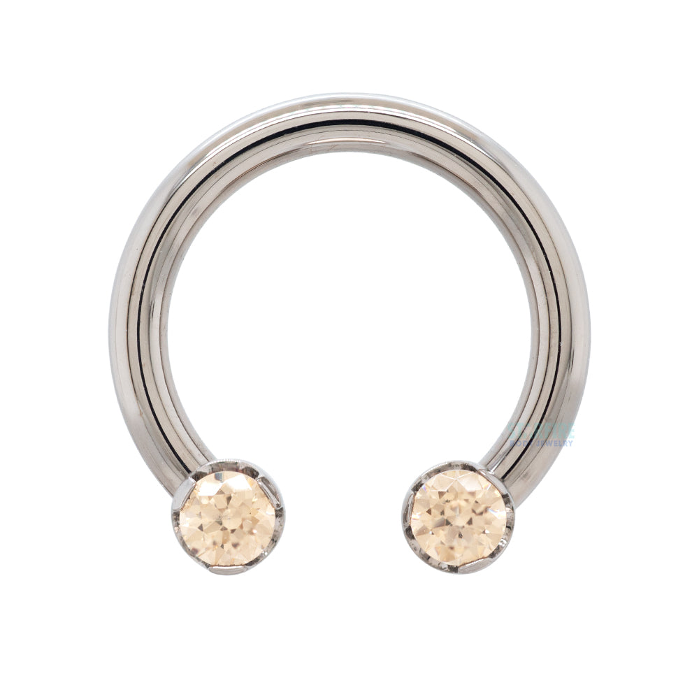 Front Facing Circular Barbell with Brilliant-Cut Gems in Prongs