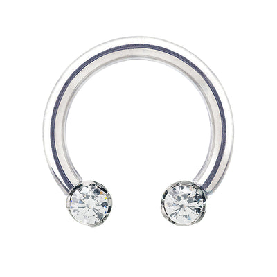 Front Facing Circular Barbell with Brilliant-Cut Gems in Prongs