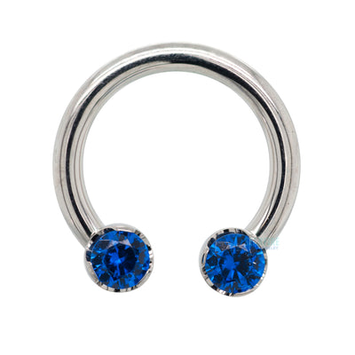 Front Facing Circular Barbell with Brilliant-Cut Gems in Prongs