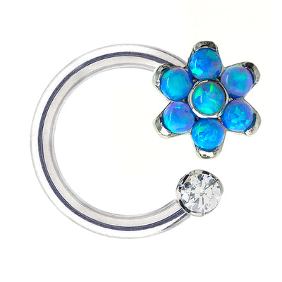 Front Facing Circular Barbell with Brilliant-Cut Gem & Opal Flower - custom color combos