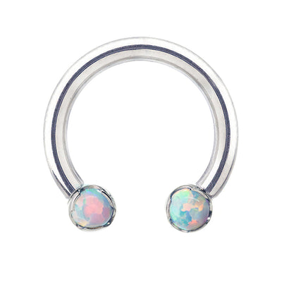 Front Facing Circular Barbell with Cabochon Opals in Prongs