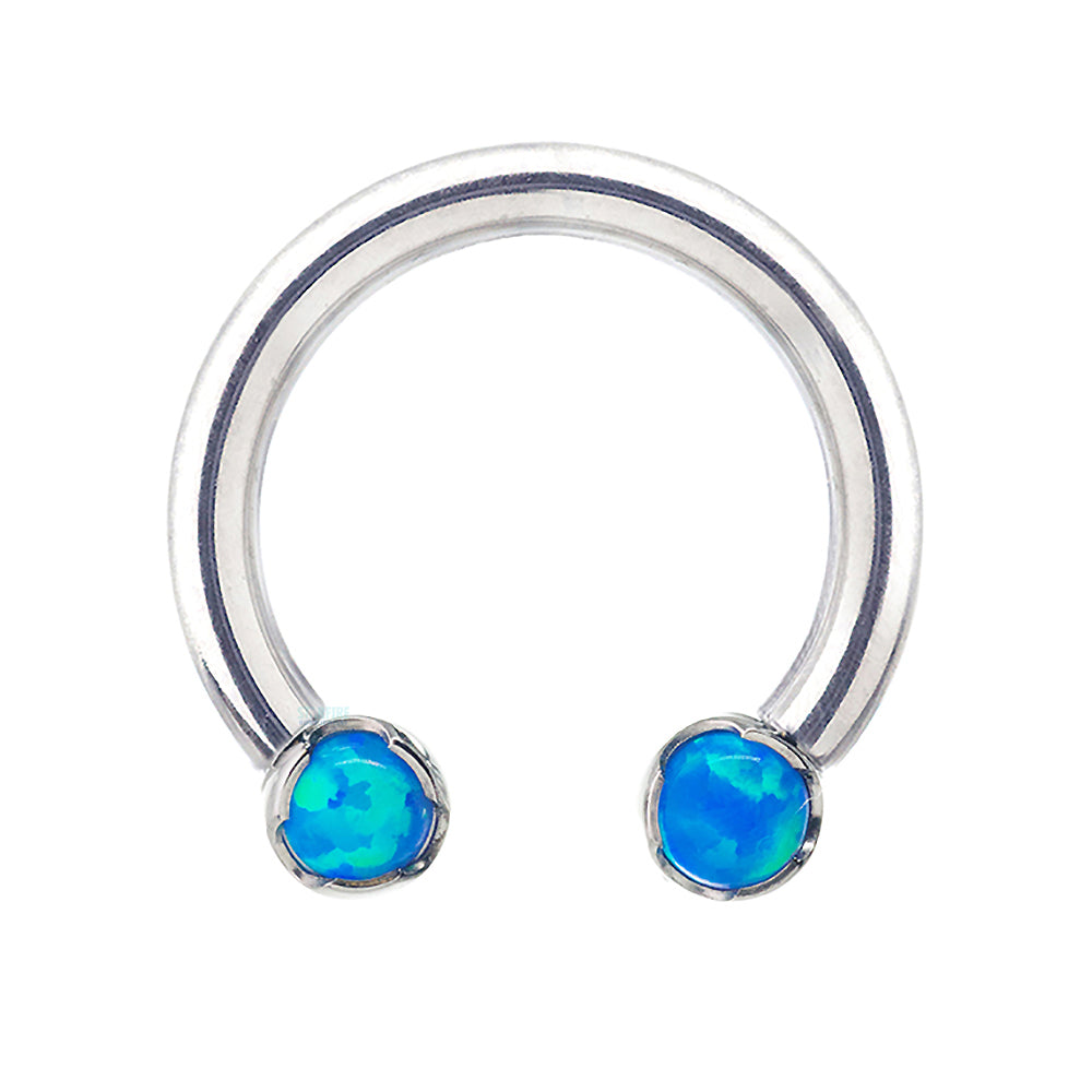 Front Facing Circular Barbell with Cabochon Opals in Prongs
