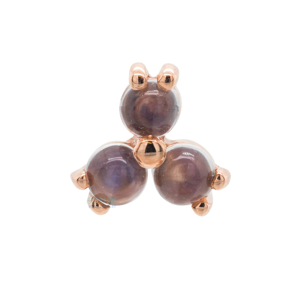 Tri Prong Cabochon Cluster Nostril Screw in Gold with Rainbow Moonstone