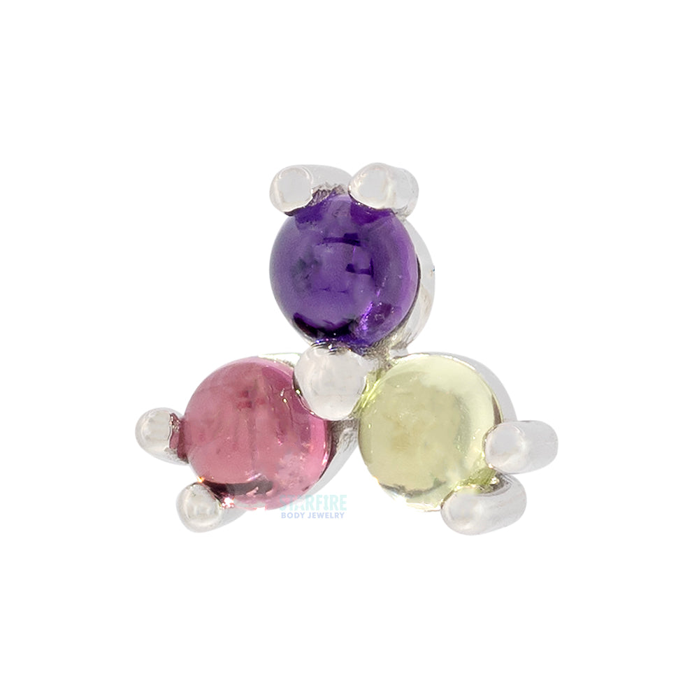 threadless: Tri Prong Cabochon Cluster Pin in Gold & Platinum with Amethyst, Peridot & Pink Tourmaline