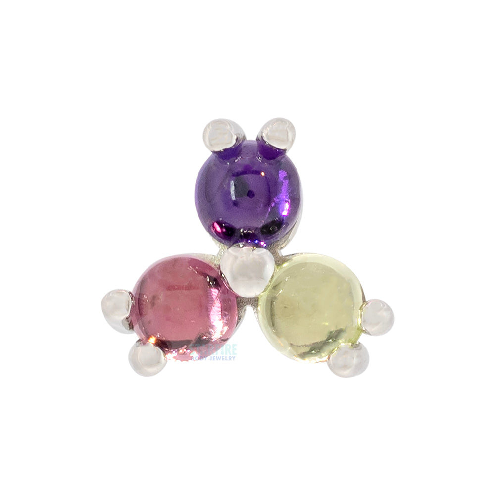 threadless: Tri Prong Cabochon Cluster Pin in Gold & Platinum with Amethyst, Peridot & Pink Tourmaline