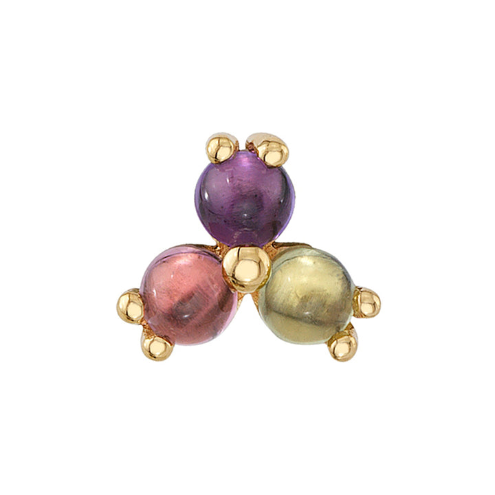 Tri Prong Cabochon Cluster Threaded End in Gold & Platinum with Amethyst, Peridot & Pink Tourmaline