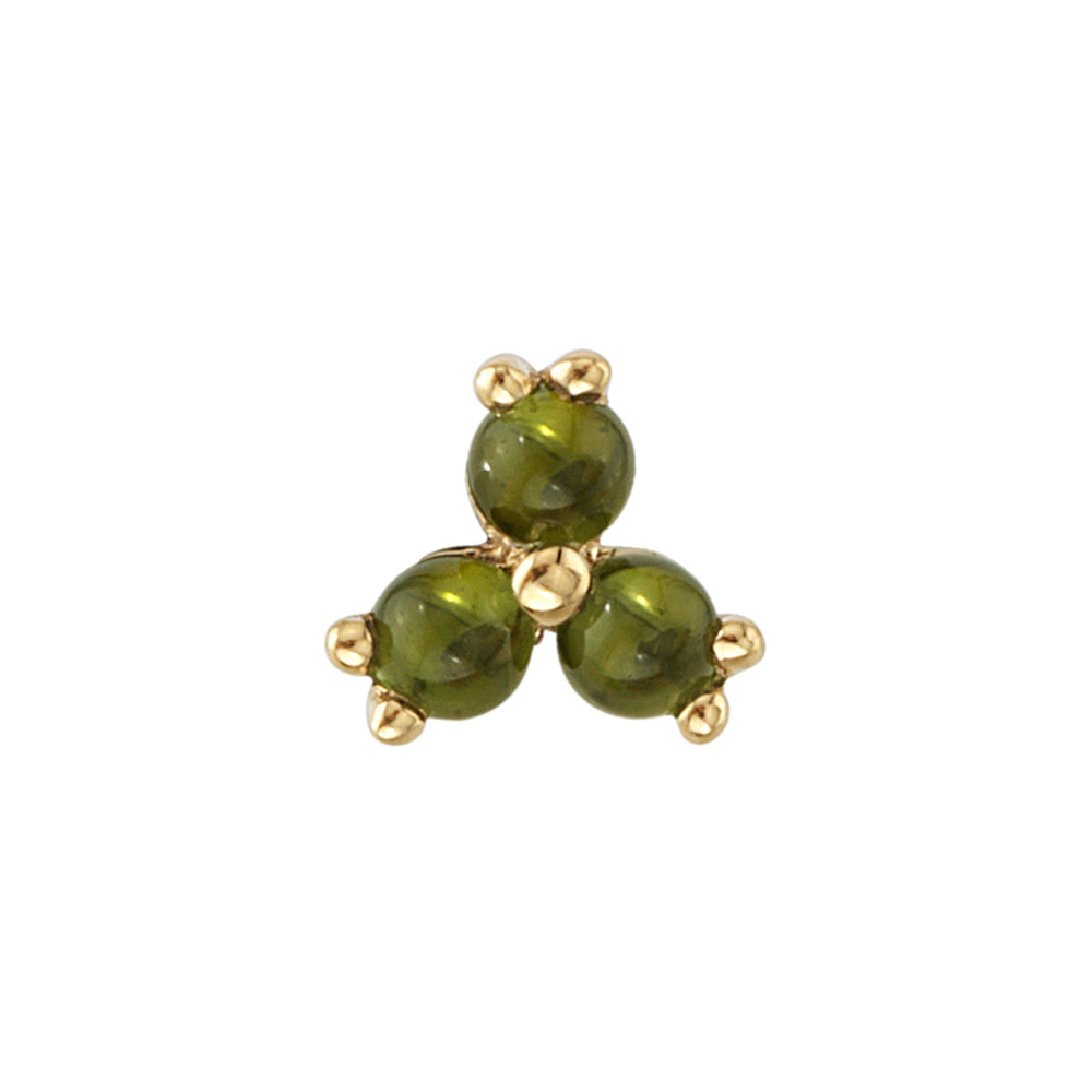 Tri Prong Cabochon Cluster Threaded End in Gold & Platinum with Green Tourmaline