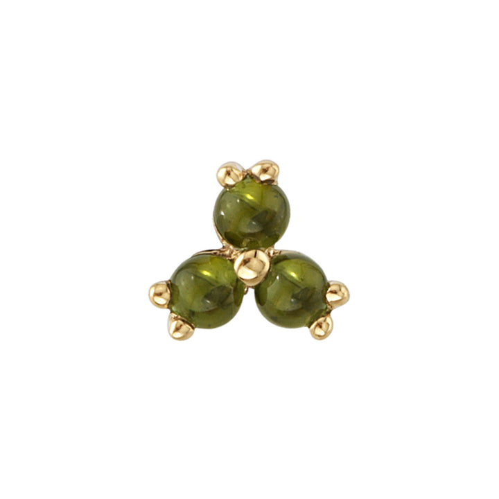 Tri Prong Cabochon Cluster Threaded End in Gold & Platinum with Green Tourmaline