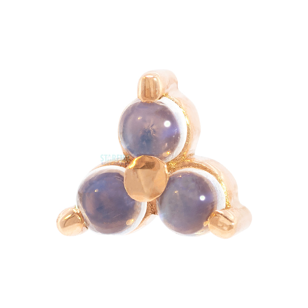 Tri Prong Cabochon Cluster Threaded End in Gold & Platinum with Rainbow Moonstone