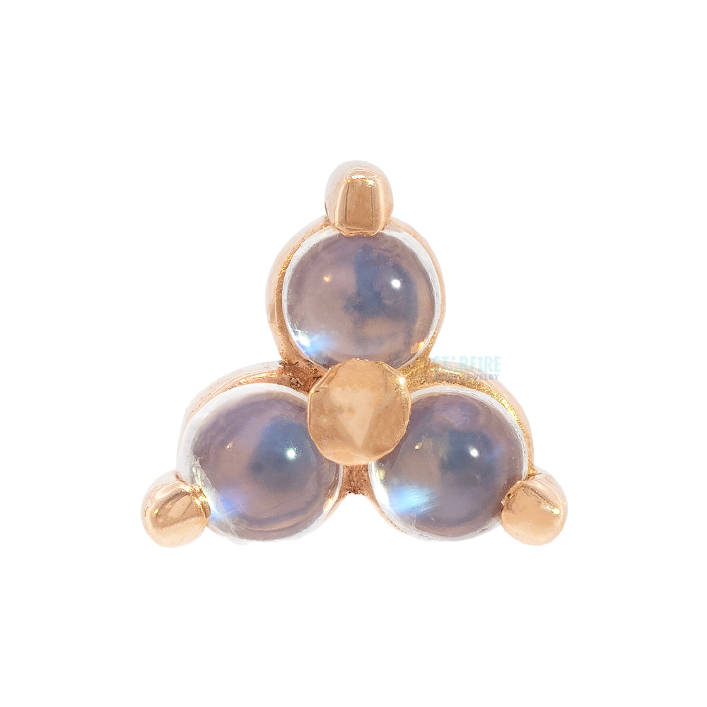 Tri Prong Cabochon Cluster Threaded End in Gold & Platinum with Rainbow Moonstone