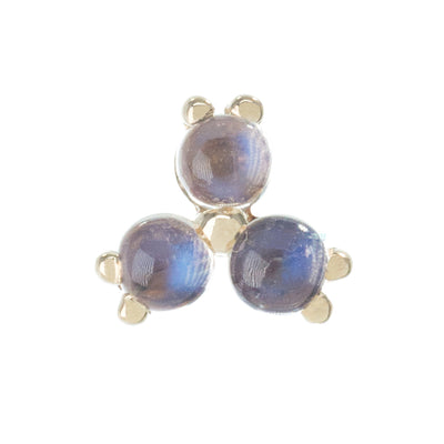 Tri Prong Cabochon Cluster Threaded End in Gold with Rainbow Moonstone