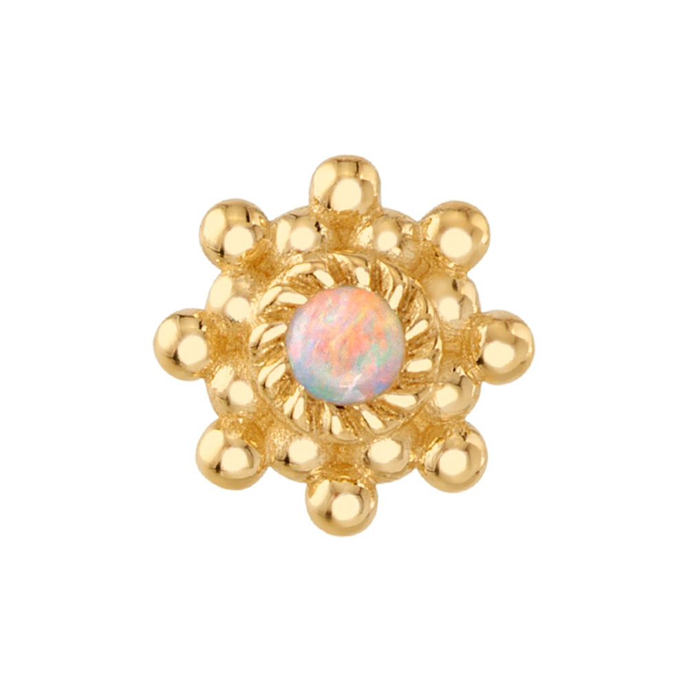 Indian Wheel Threaded End in Gold & Platinum with Genuine White Opal
