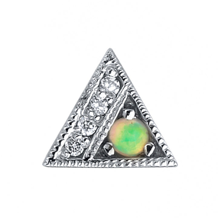 Endymion Triangle Threaded End in Gold with Genuine White Opal & Diamonds