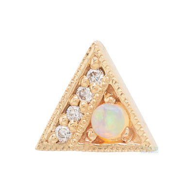 Endymion Triangle Threaded End in Gold with Genuine White Opal & Diamonds