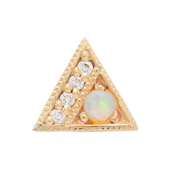 Endymion Triangle Threaded End in Gold with Genuine White Opal & Diamonds