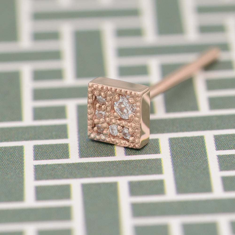 Endymion Square Nostril Screw in Gold with White CZs
