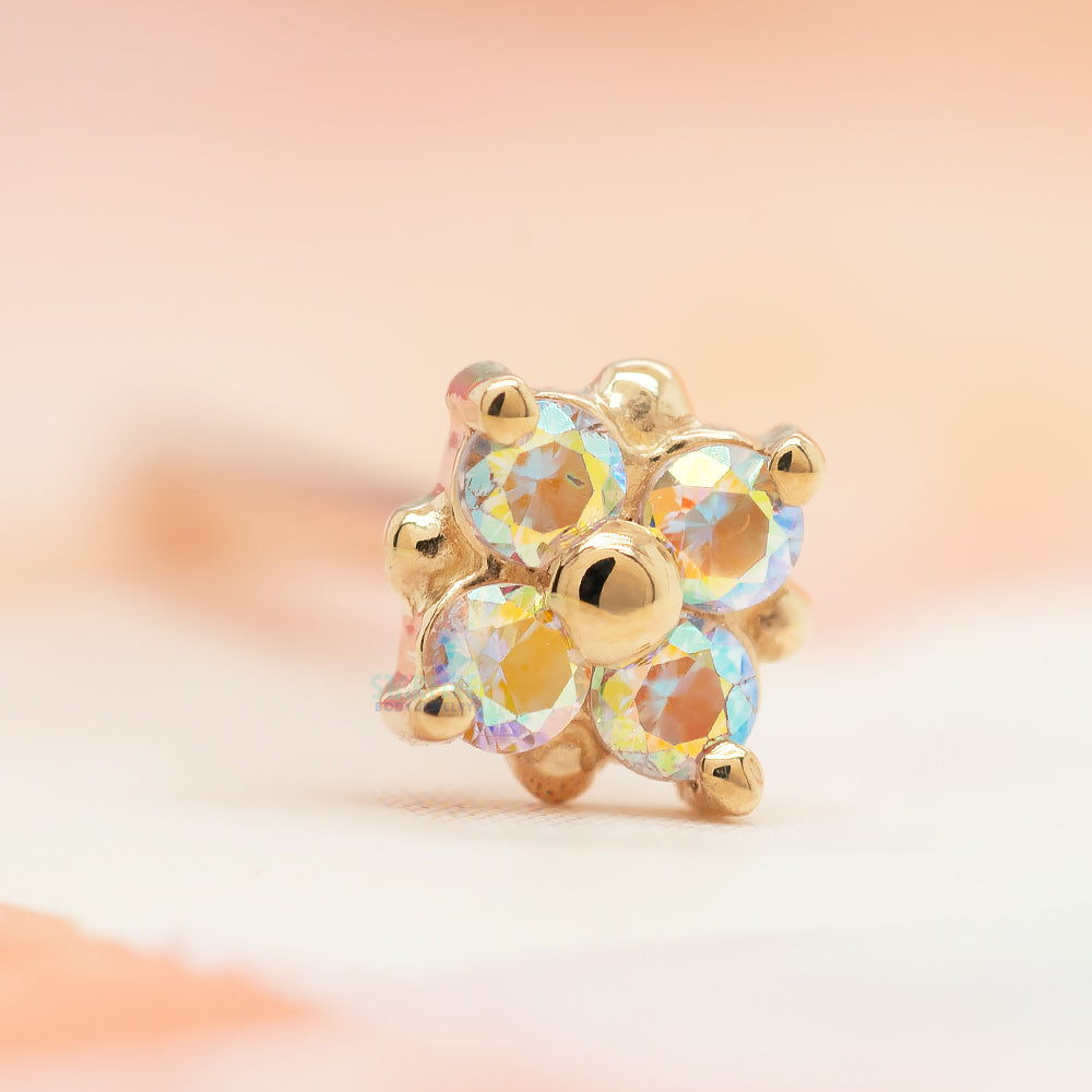 "Reema" Nostril Screw in Gold & Platinum with Mercury Mist Topaz'