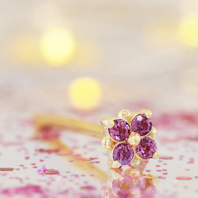 "Reema" Nostril Screw in Gold & Platinum with Rhodolite