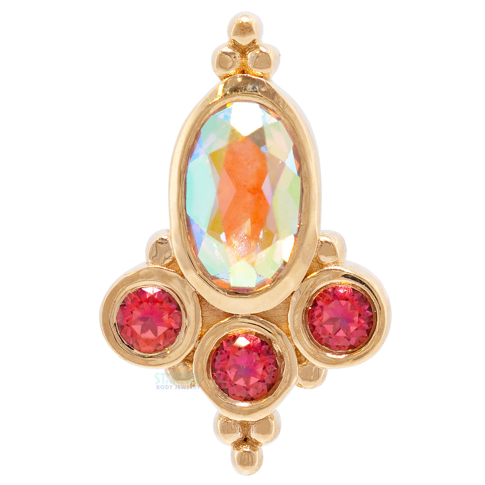 "Sarai Oval" Threaded End in Gold with Mercury Mist Topaz & Pink Topaz'