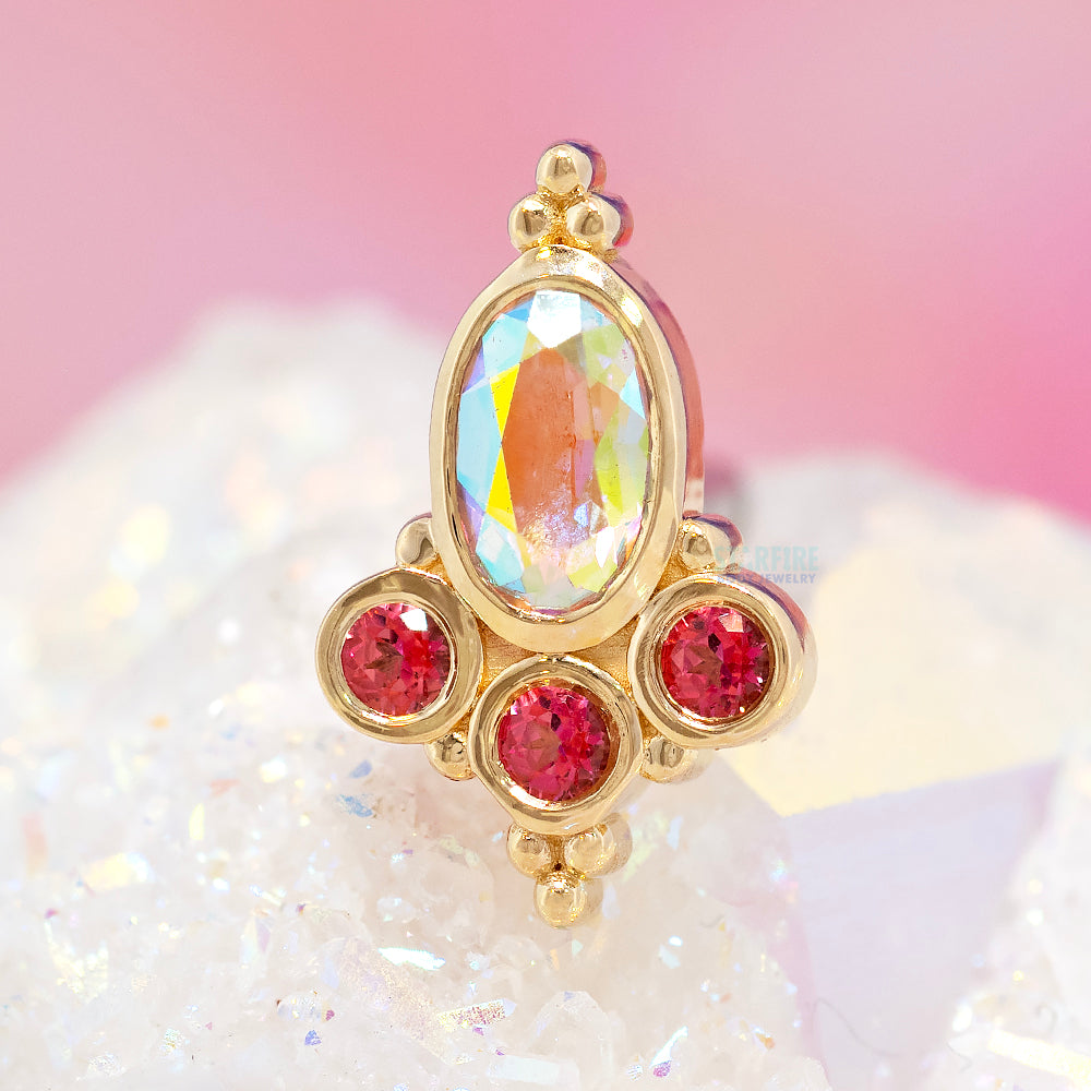"Sarai Oval" Threaded End in Gold with Mercury Mist Topaz & Pink Topaz'