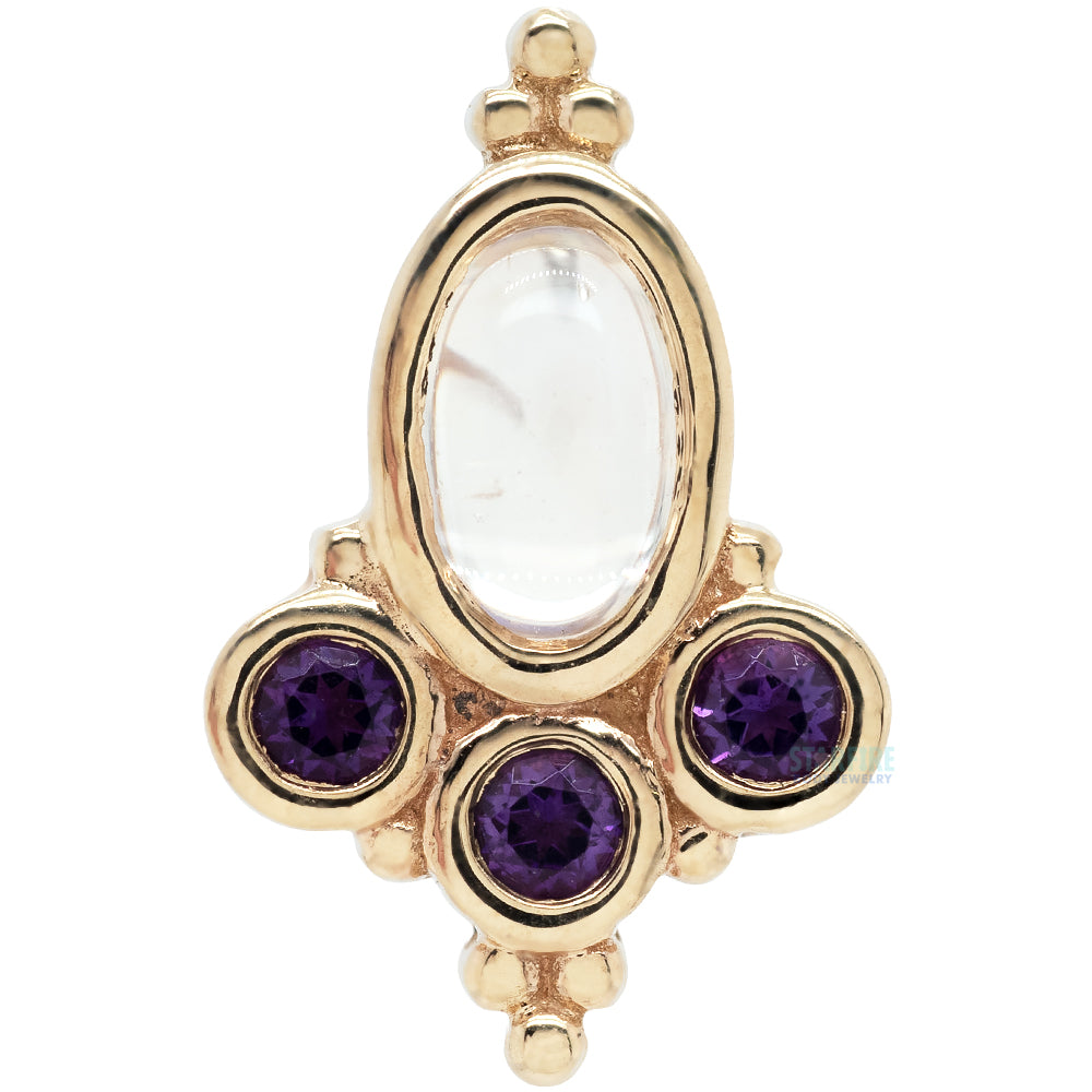 "Sarai Oval" Threaded End in Gold with Rainbow Moonstone & Amethyst