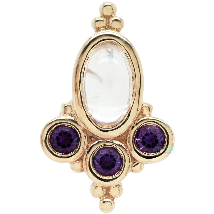 "Sarai Oval" Threaded End in Gold with Rainbow Moonstone & Amethyst