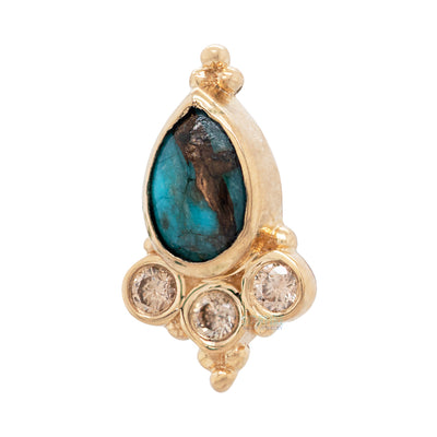 "Sarai Pear" Threaded End in Gold with Copper Blue Turquoise & Champagne Diamonds