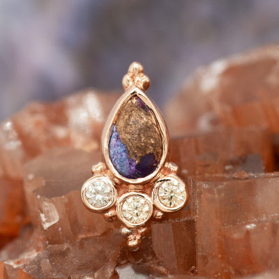 "Sarai Pear" Threaded End in Gold with Copper Purple Turquoise & Champagne CZ's