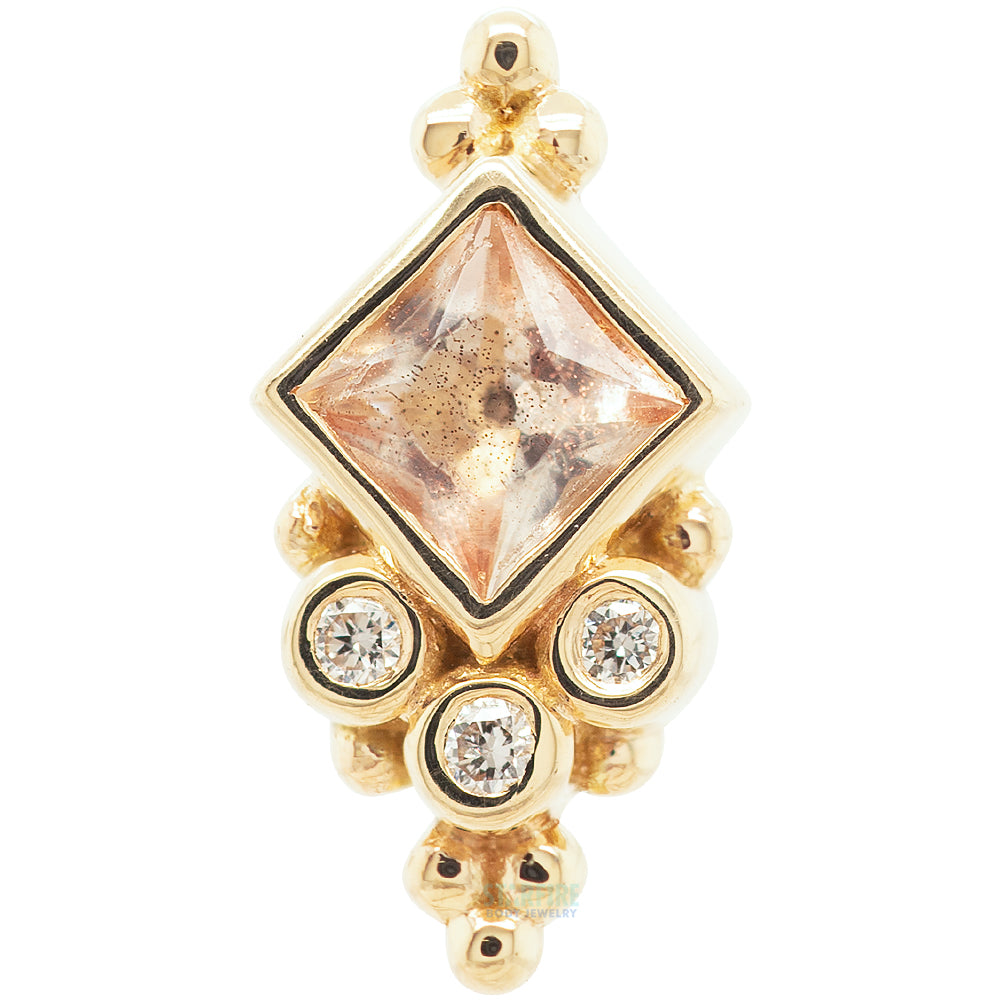 "Sarai Princess" Threaded End in Gold with Oregon Sunstone & Diamonds