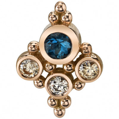 "Round Sarai" Threaded End in Gold with London Blue Topaz & Champagne Diamonds