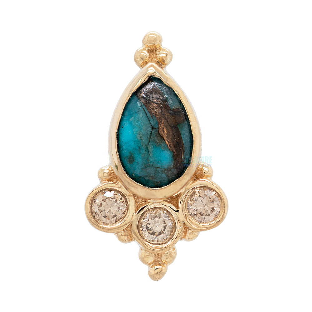 "Sarai Pear" Threaded End in Gold with Copper Blue Turquoise & Champagne Diamonds