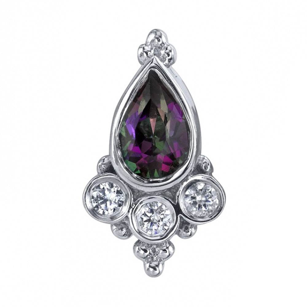 "Sarai Pear" Threaded End in Gold with Mystic Topaz & Diamonds