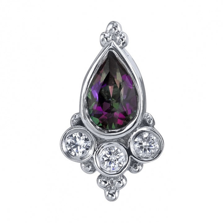 "Sarai Pear" Threaded End in Gold with Mystic Topaz & Diamonds