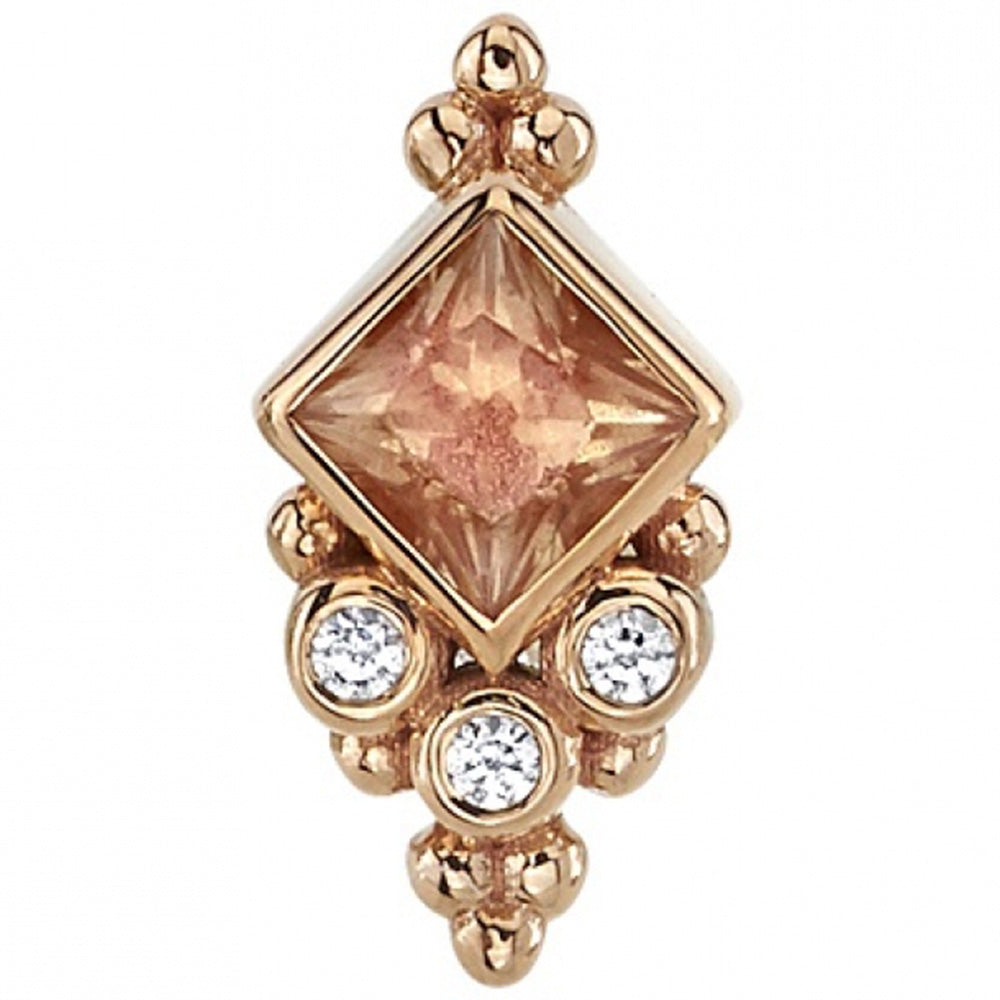 "Sarai Princess" Threaded End in Gold with Oregon Sunstone & Diamonds