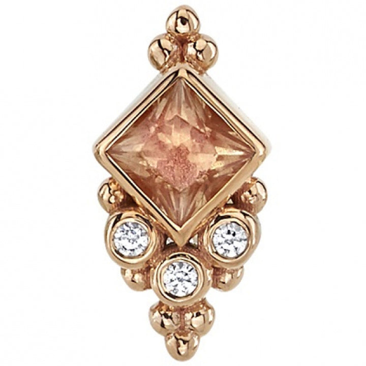 "Sarai Princess" Threaded End in Gold with Oregon Sunstone & Diamonds