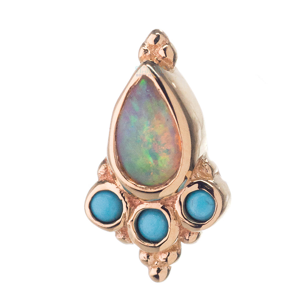 "Sarai Pear" Threaded End in Gold with Genuine White Opal & Turquoise