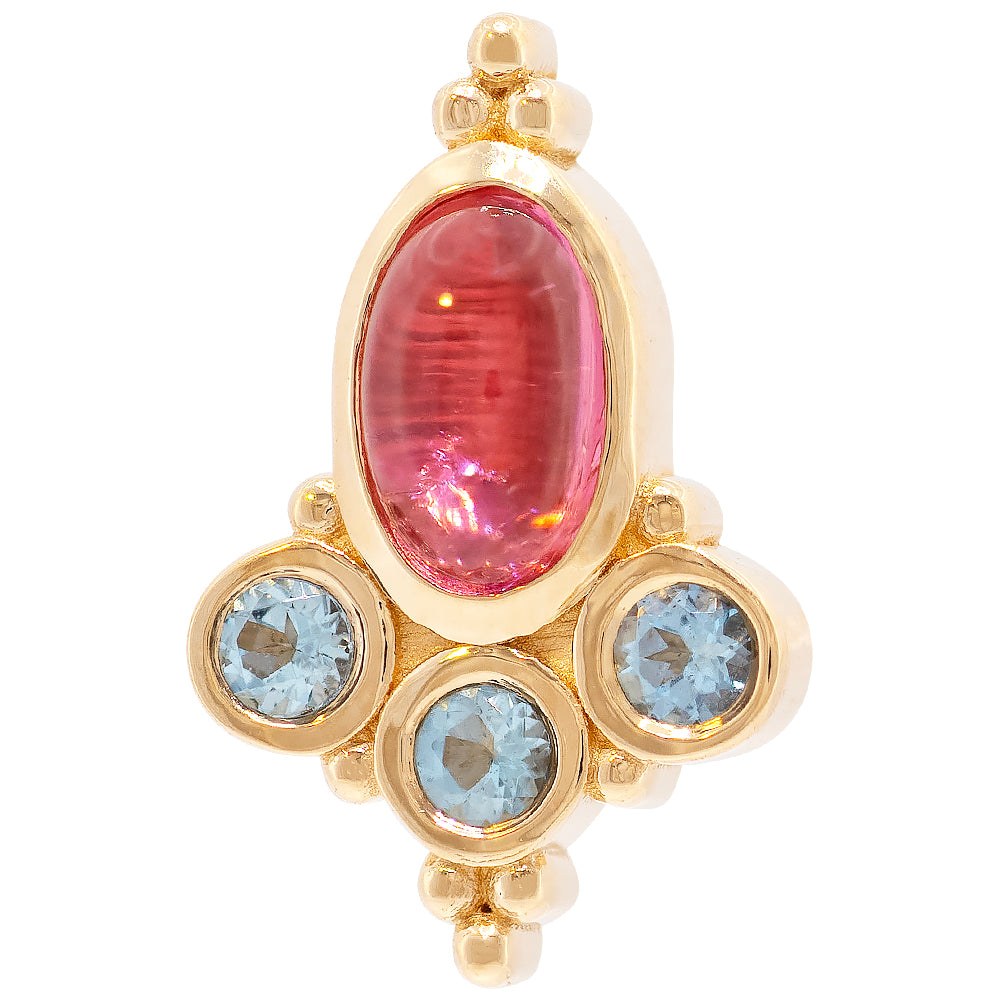 "Sarai Oval" Threaded End in Gold & Platinum with Pink Tourmaline Cabochon & Aquamarine