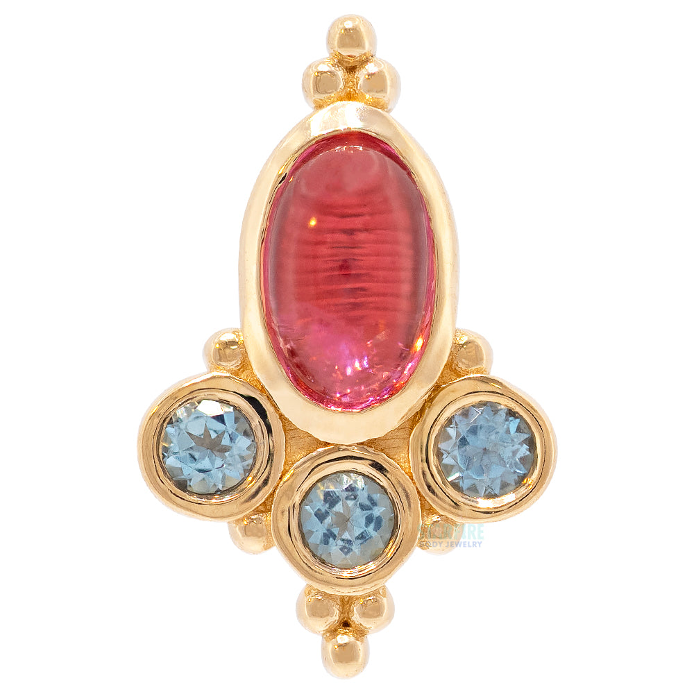 "Sarai Oval" Threaded End in Gold & Platinum with Pink Tourmaline Cabochon & Aquamarine